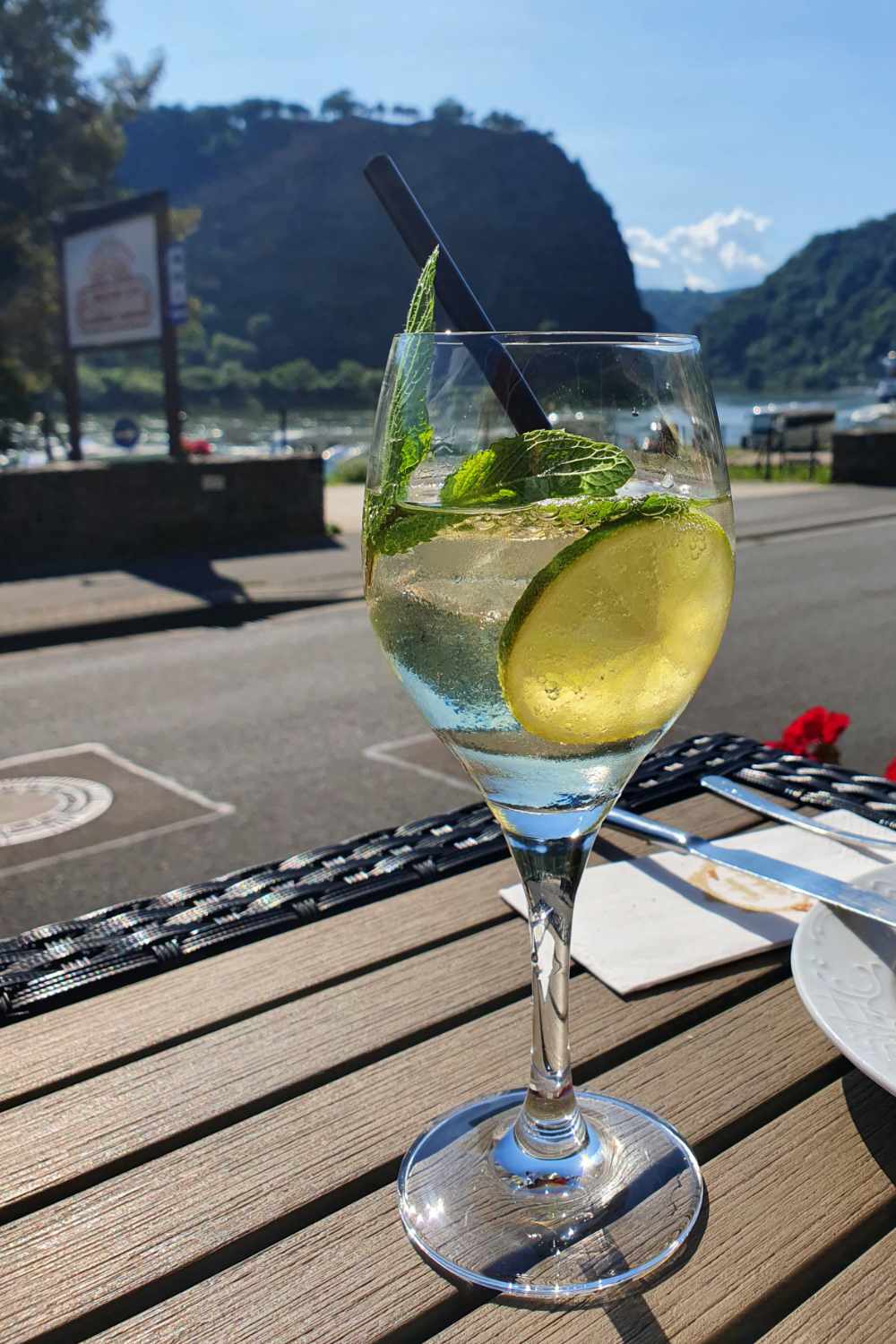 Hotel Winzerhaus Gärtner Cocktail auf der Terasse mit Rheinblick